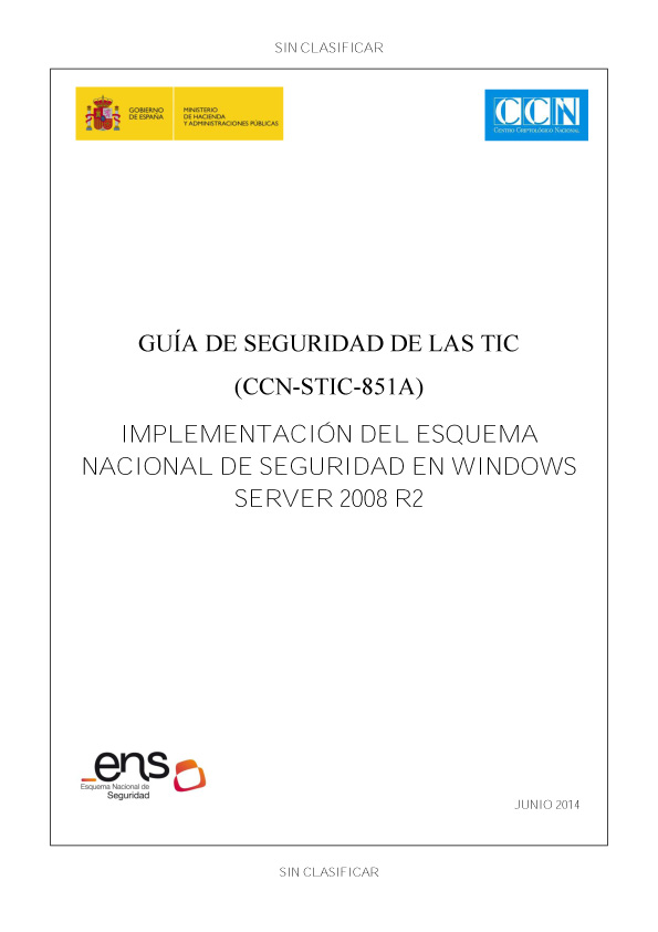 CCN-STIC-851A Implantació del ENS en Windows Server 2008 R2 (controlador de domini i servidor membre)