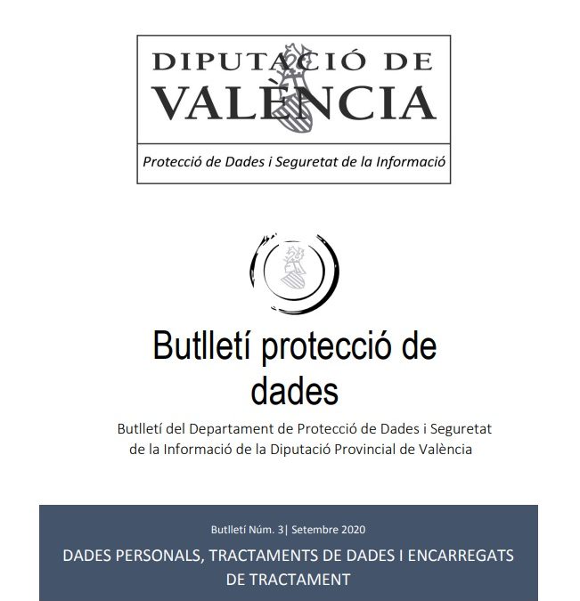 Butlletí núm. 3 – Dades personals, Tractament de Dades i Encarregats de Tractament