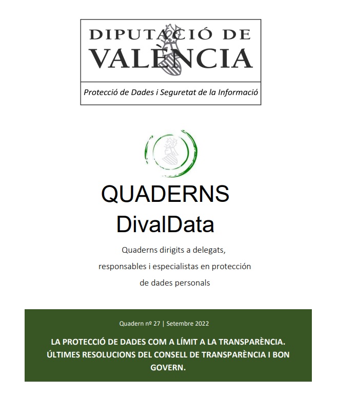Quadern núm. 27 – La protecció de dades com a límit a la transparència. Últimes resolucions del consell de transparència i bon govern